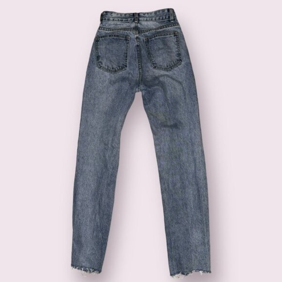 PrettyLittleThing Petite Distressed Mom Jeans - Cuffed Denim, Size 00P - Picture 3 of 4